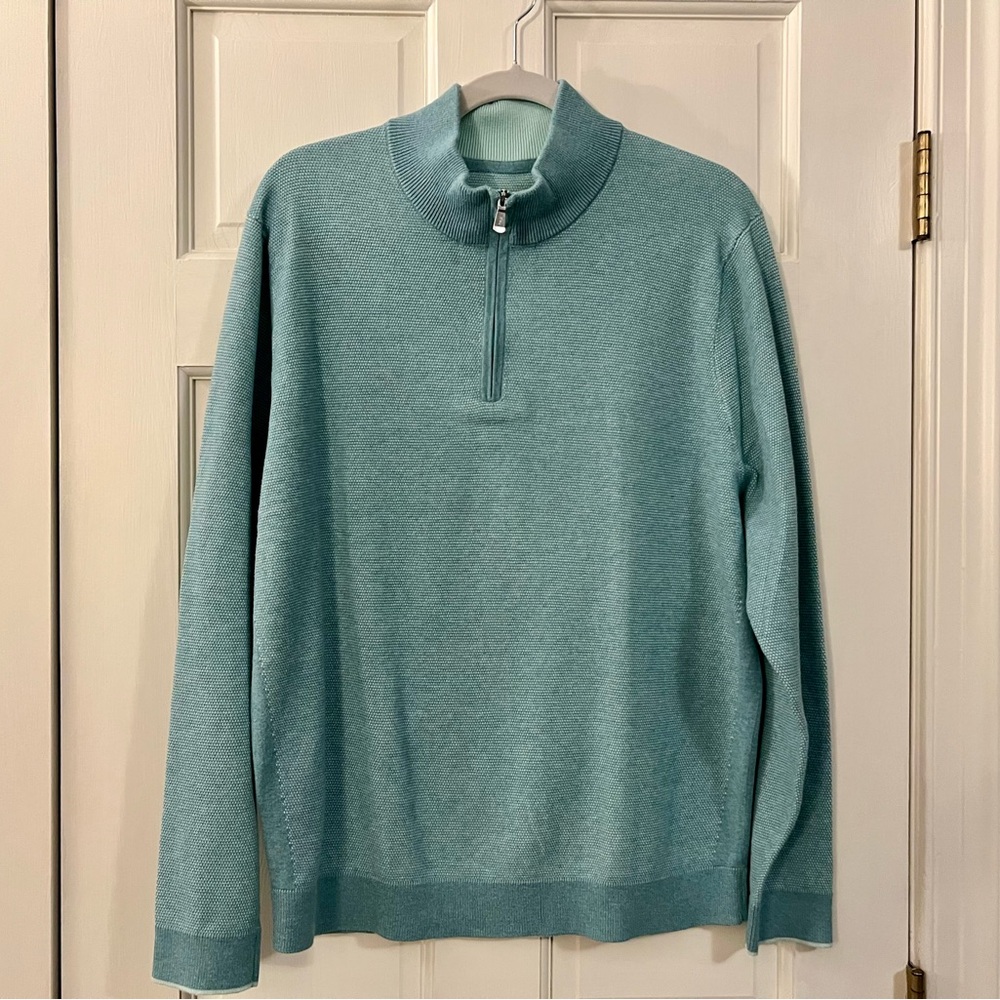 Tommy Bahama - 1/4 Zip Cotton Sweater - Turquoise- Size Men’s Large